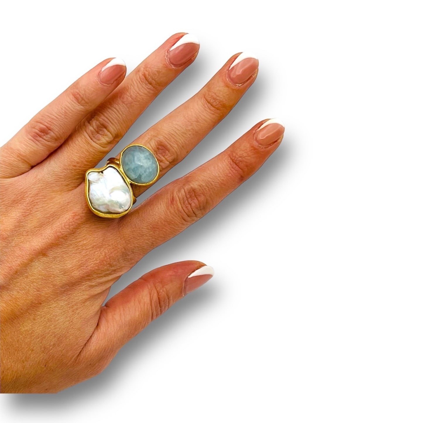 Anello con Perla coltivata e Acquamarina