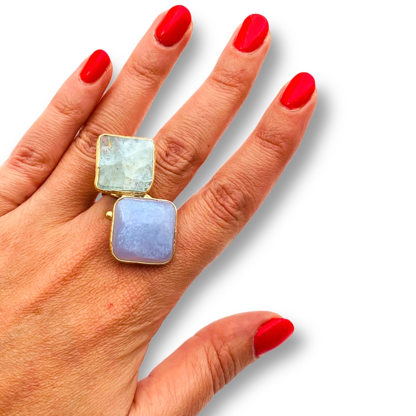 Anello con Acquamarina e Calcedonio