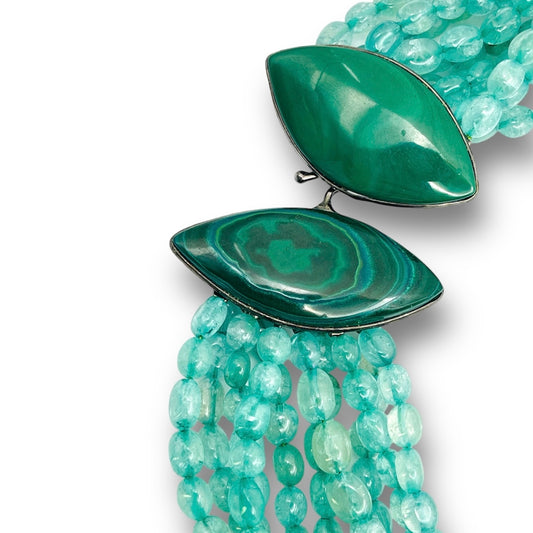Collier Multifilo con Quarzo Verde e Malachite