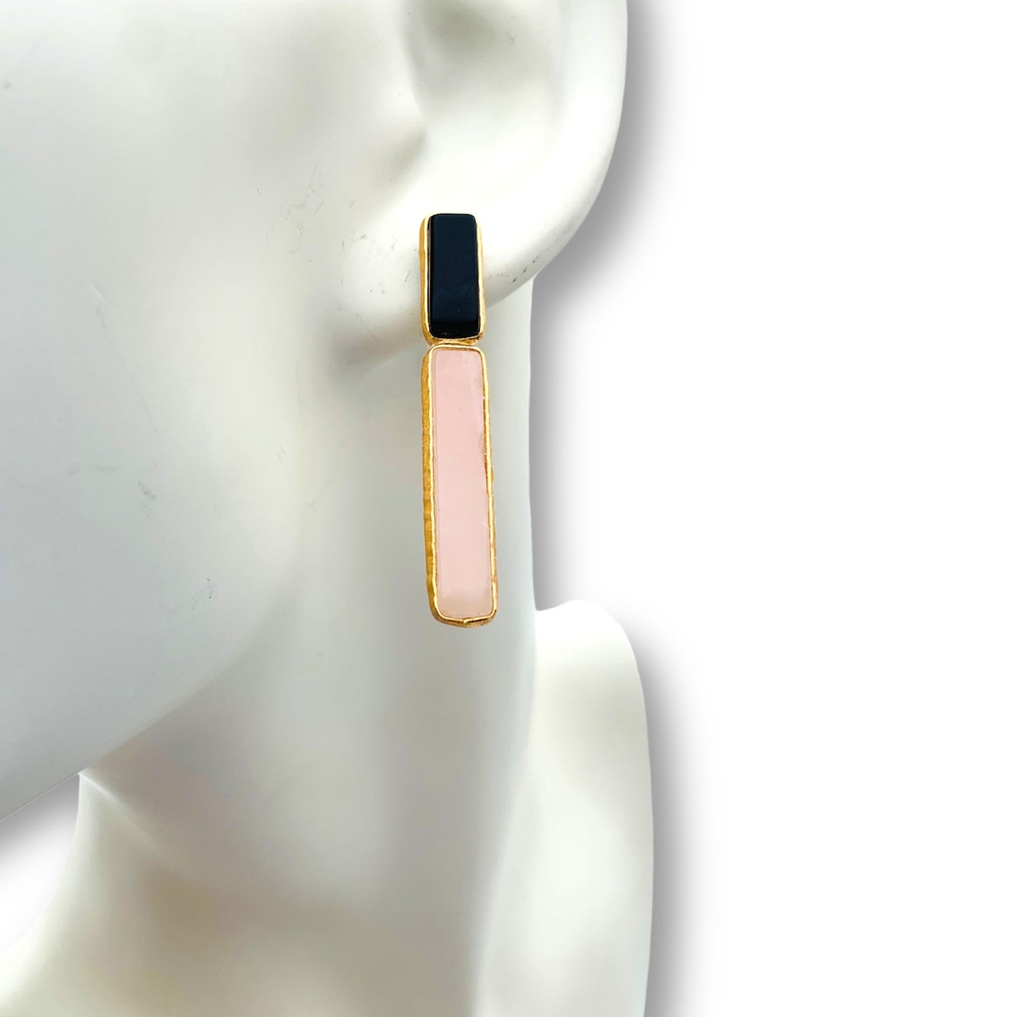 Orecchini con Quarzo Rosa e Onice