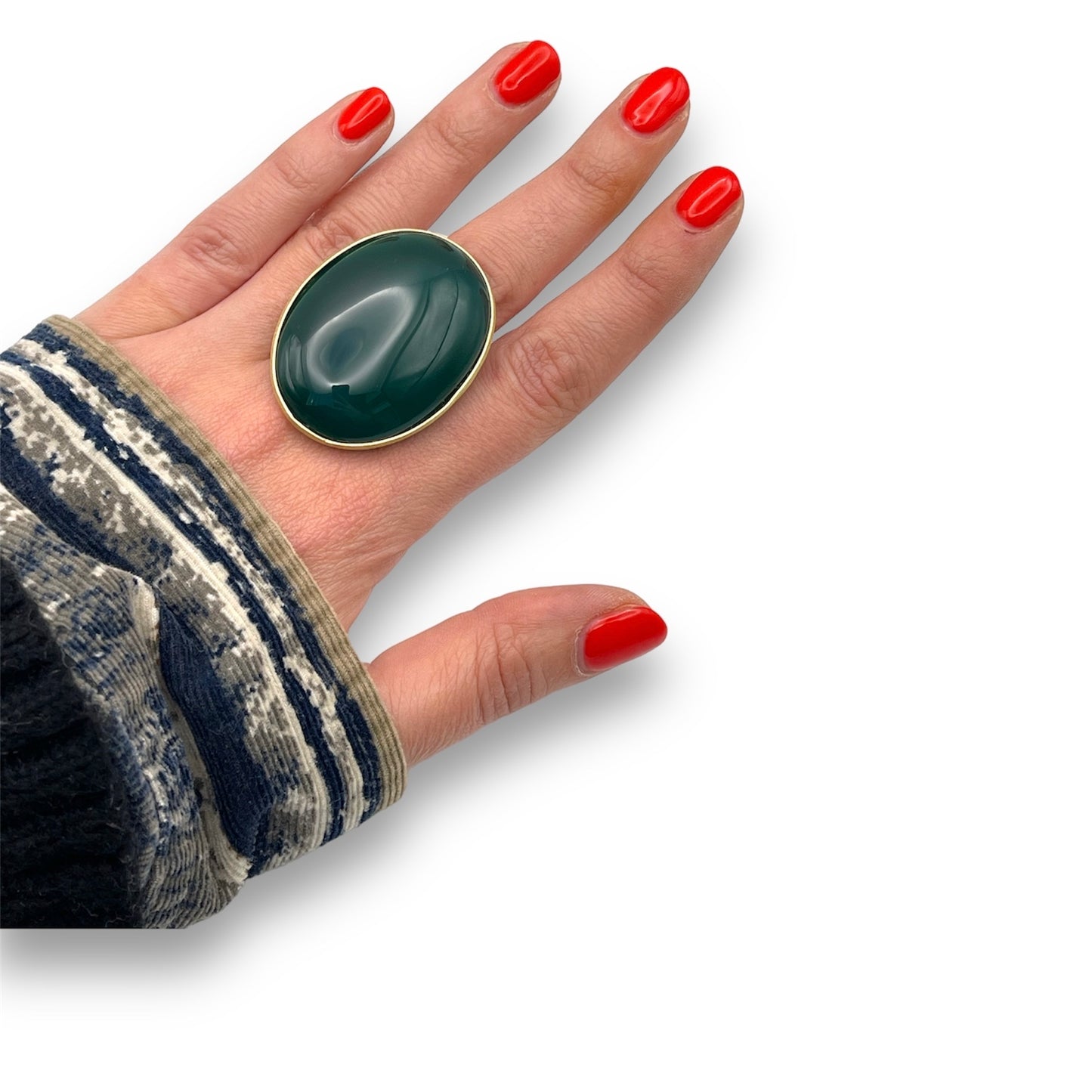 Anello con Agata Verde Maxi Ovale