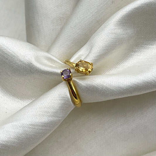 Anello ANDROMEDA in Argento Dorato -CITRINO E AMETISTA LIGHT