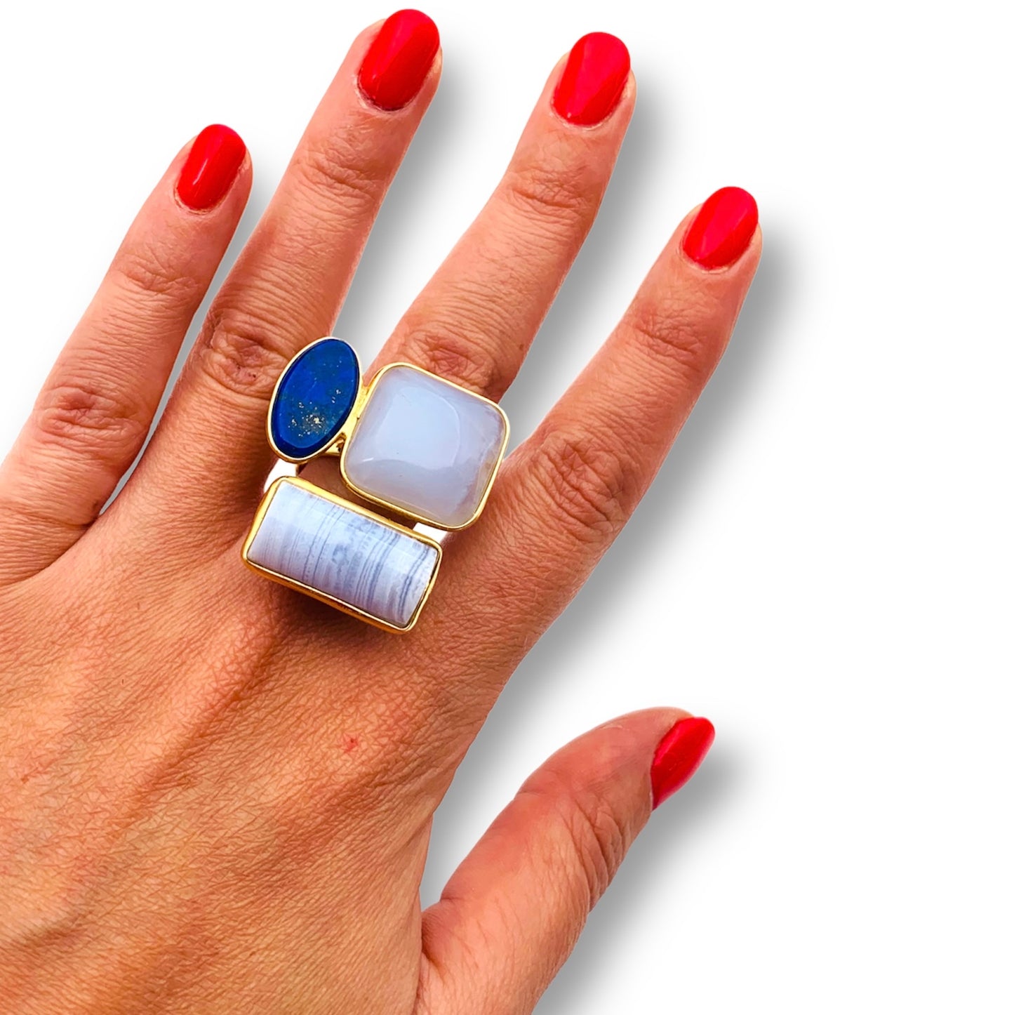 Anello con Lapis e Calcedonio.