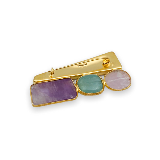 Spilla in argento dorato 925 e pietre naturali