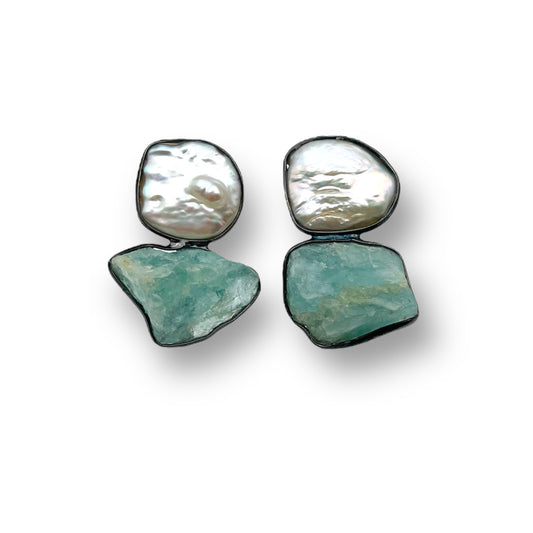 Orecchini con Perle Coltivate e Acquamarina