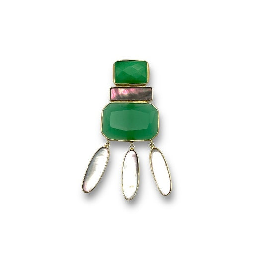Spilla/Ciondolo in Argento Dorato con Agata Verde e Madreperla