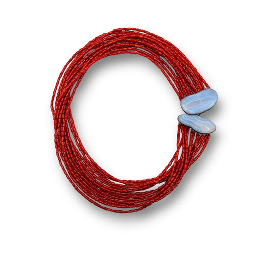 Collier Multifilo con Corallo e Calcedonio