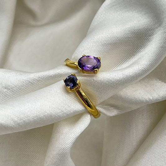 Anello ANDROMEDA in Argento Dorato -AMETISTA E IOLITE