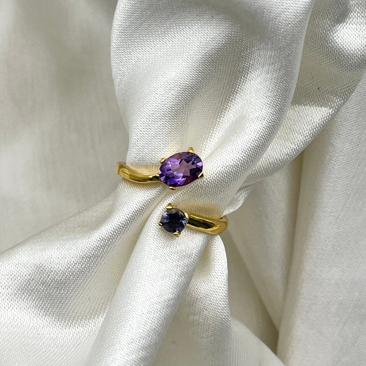 Anello ANDROMEDA in Argento Dorato -AMETISTA E IOLITE