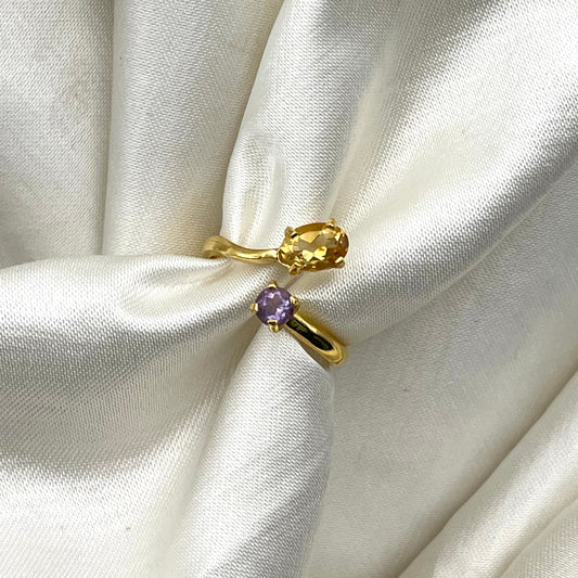 Anello ANDROMEDA in Argento Dorato -CITRINO E AMETISTA LIGHT