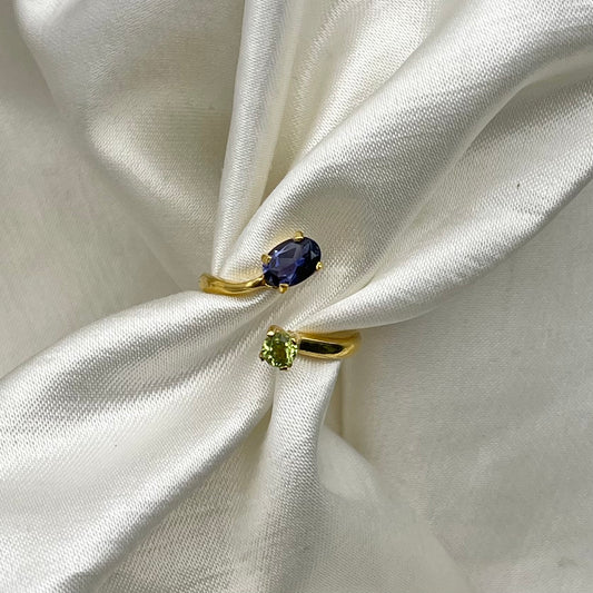 Anello ANDROMEDA in Argento Dorato -IOLITE E PERIDOTO