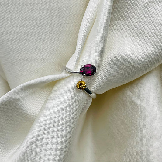 Anello ANDROMEDA in Argento Rodiato -RODOLITE E CITRINO