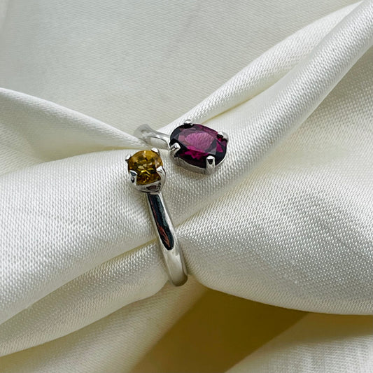 Anello ANDROMEDA in Argento Rodiato -RODOLITE E CITRINO