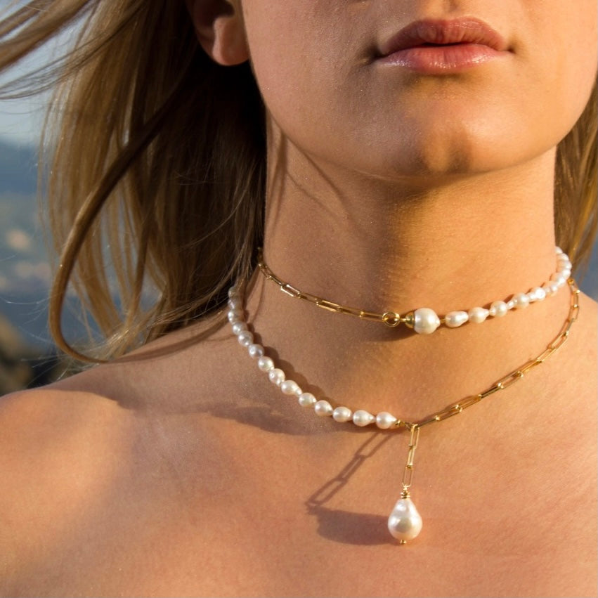 Collana "Andromeda Cometa" in Argento Dorato 925 e Perle