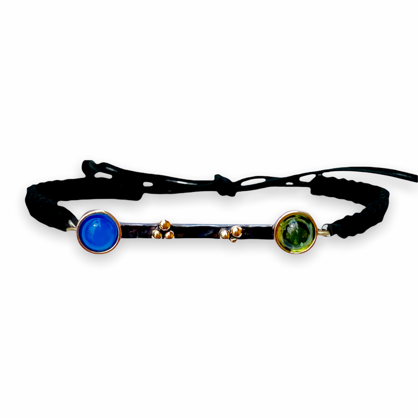 Bracciale "Chimera" in Argento Nero 925, Oro e Pietre Naturali