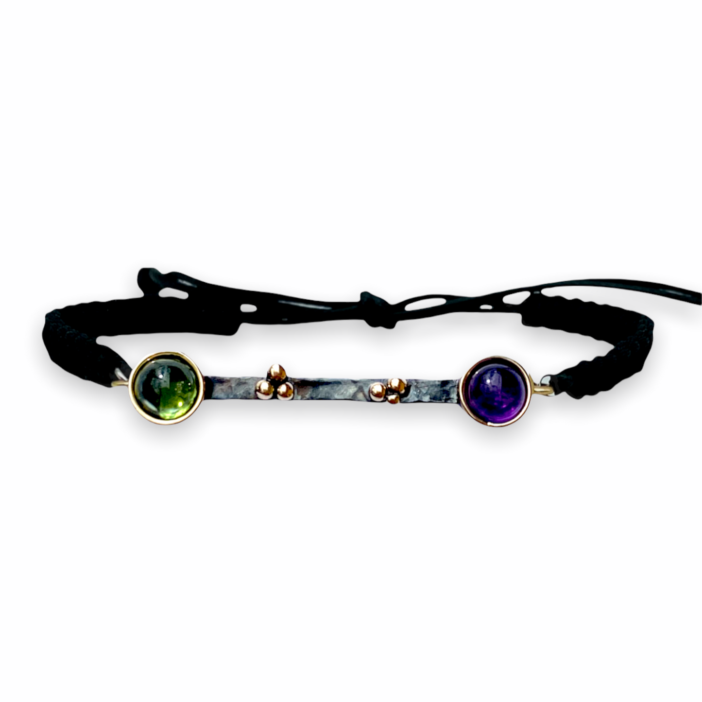 Bracciale "Chimera" in Argento Nero 925, Oro e Pietre Naturali