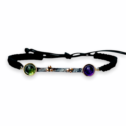 Bracciale "Chimera" in Argento Nero 925, Oro e Pietre Naturali