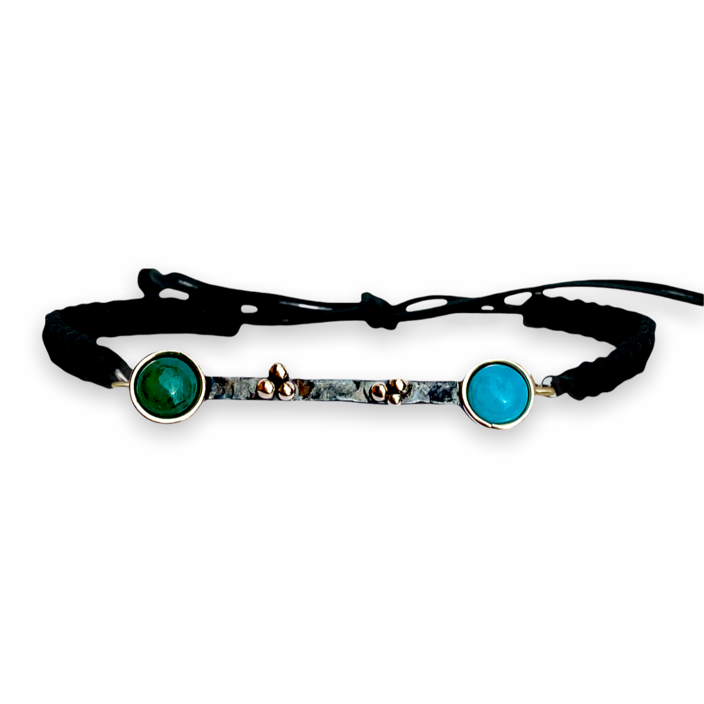 Bracciale "Chimera" in Argento Nero 925, Oro e Pietre Naturali