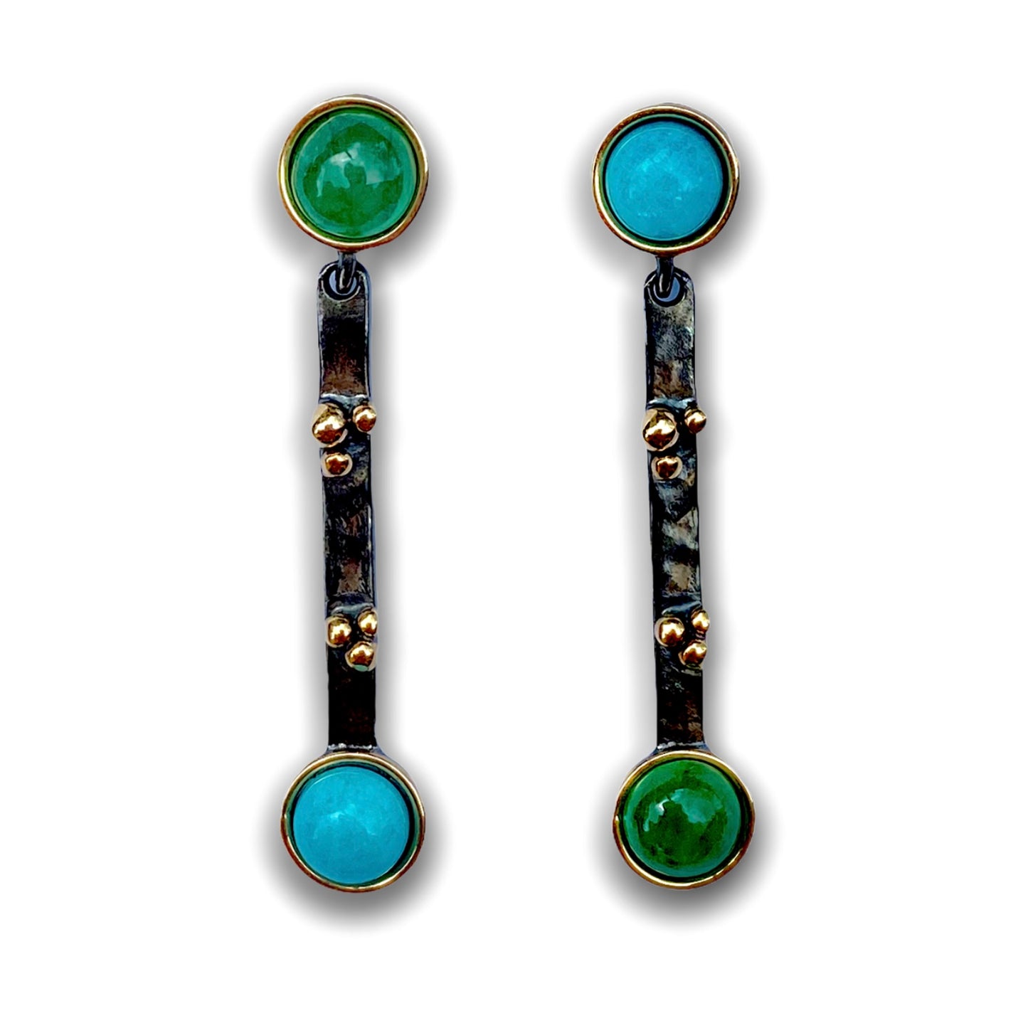 Orecchini "Chimera" in Argento Nero, Oro 9Kt e Pietre Naturali