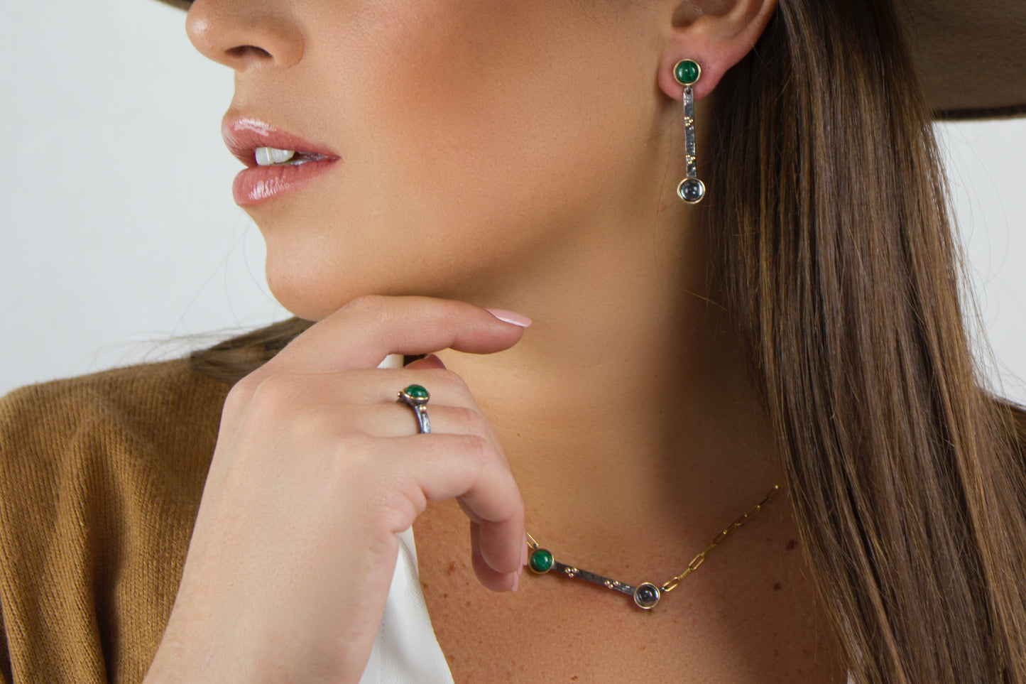 Orecchini "Chimera" in Argento Nero, Oro 9Kt e Pietre Naturali