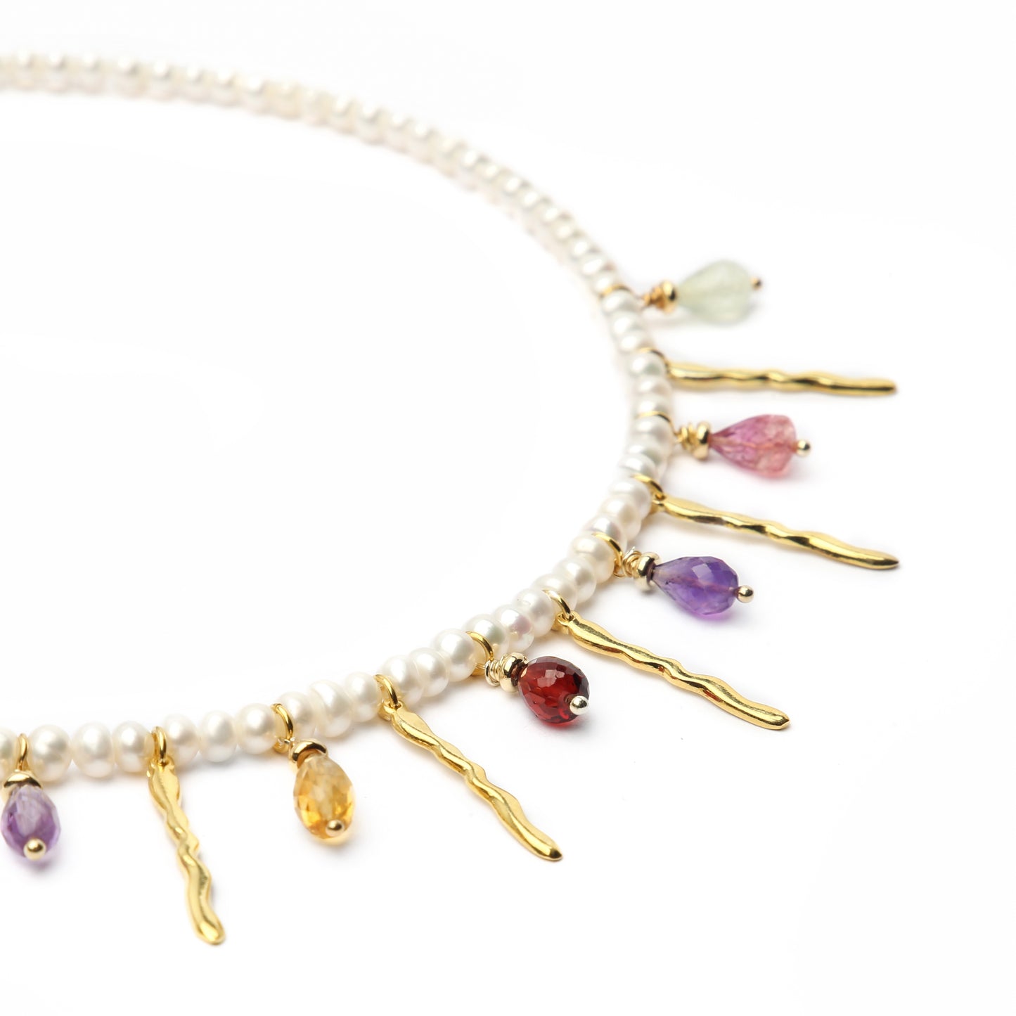 Collana "Andromeda Rigoli" in Argento Dorato 925, Perle e Pietre Naturali