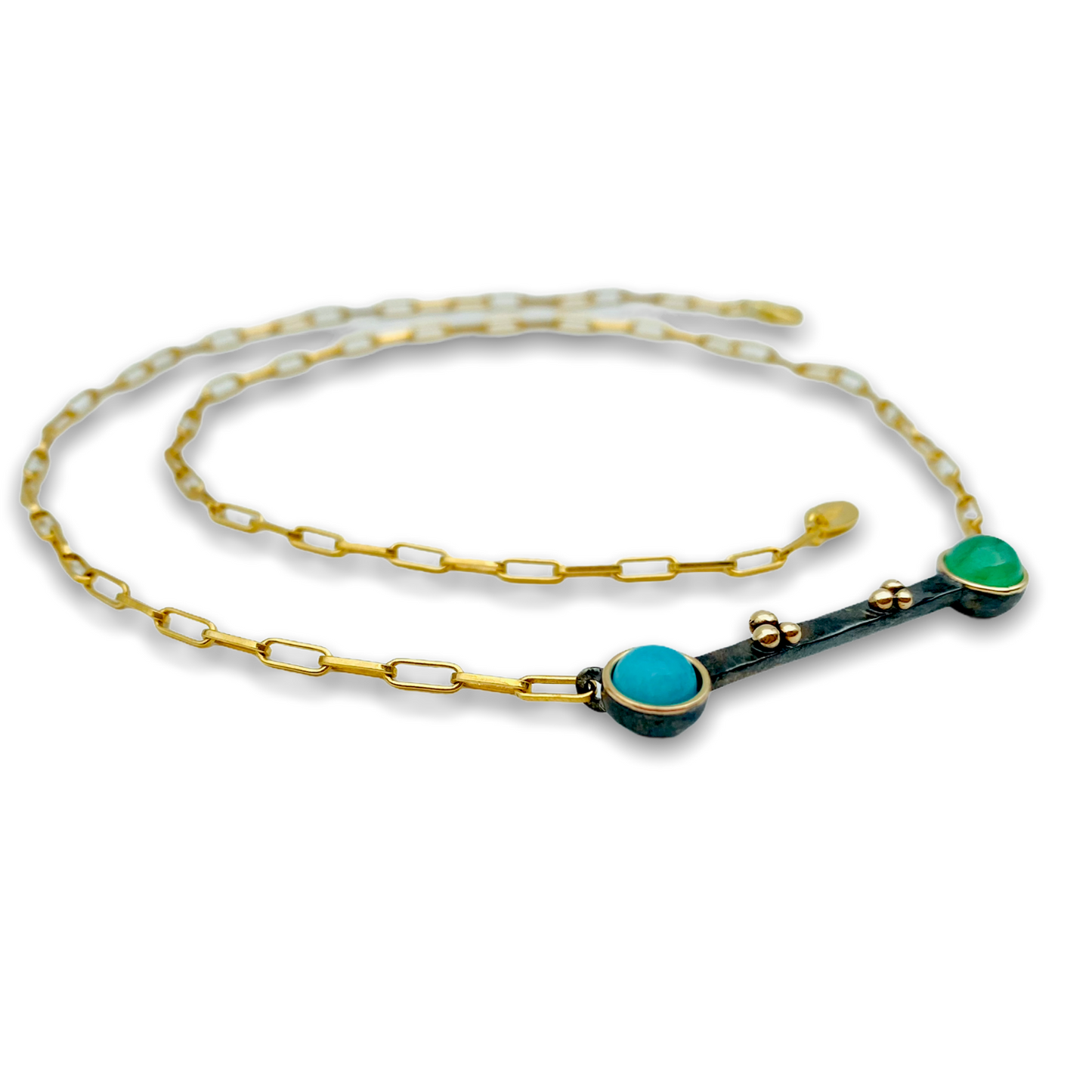 Collana "Chimera" in Argento Nero 925, Oro 9Kt e Pietre Naturali