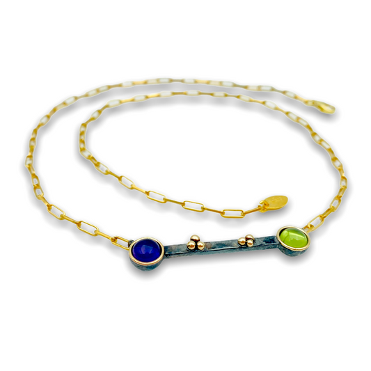 Collana "Chimera" in Argento Nero 925, Oro 9Kt e Pietre Naturali