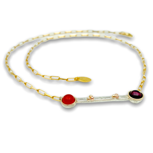 Collana "Chimera" in Argento Bianco 925, Oro 9Kt e Pietre Naturali