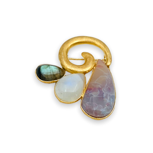 Spilla in argento dorato 925 con Opale e Labradorite