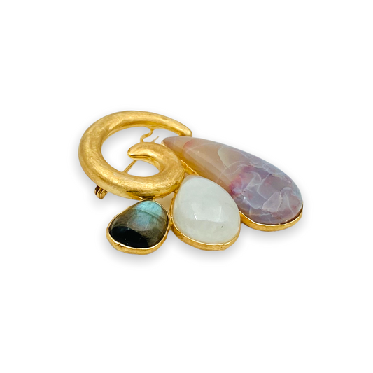 Spilla in argento dorato 925 con Opale e Labradorite