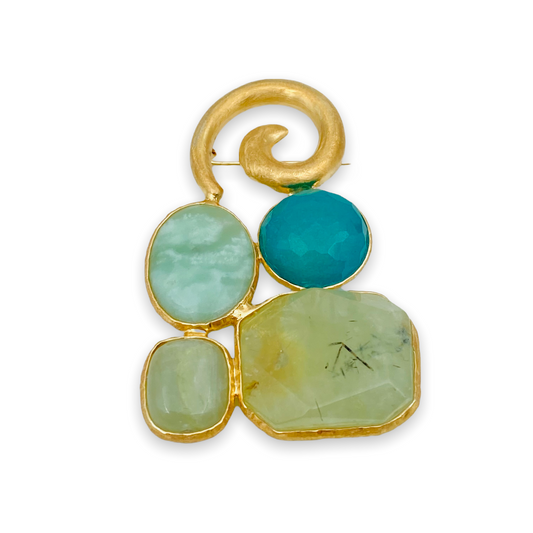 Spilla in argento dorato 925 con Quarzo e Berillo