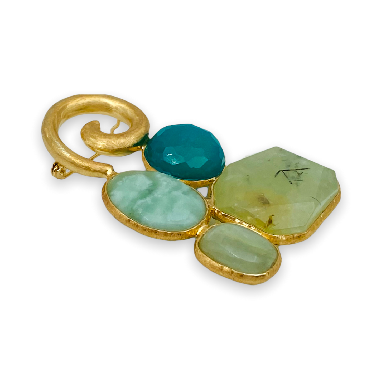 Spilla in argento dorato 925 con Quarzo e Berillo