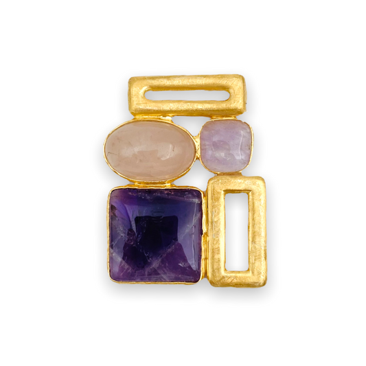 Spilla in argento dorato 925 con Ametista e Quarzo rosa