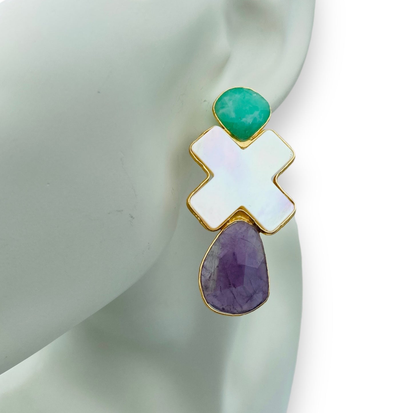 Orecchini ¡NO! -Crisoprasio, Madreperla e Ametista