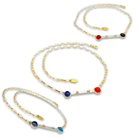 Collana "Chimera" in Argento Bianco 925, Oro 9Kt e Pietre Naturali