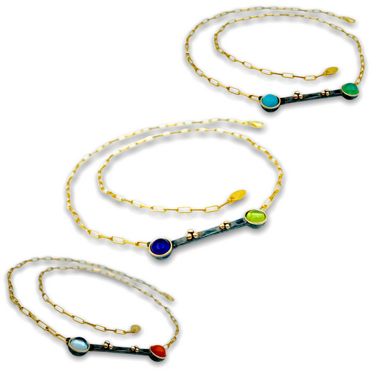 Collana "Chimera" in Argento Nero 925, Oro 9Kt e Pietre Naturali