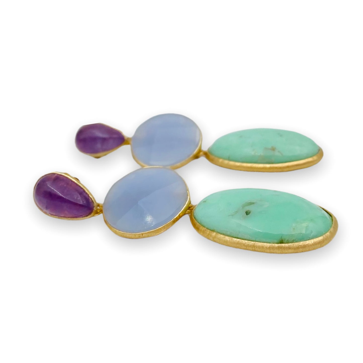 Orecchini in argento dorato 925 con Ametista, Calcedonio e Crisoprasio