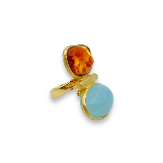 Anello Unione-Ambra e Acquamarina