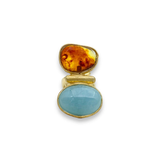 Anello Unione-Ambra e Acquamarina